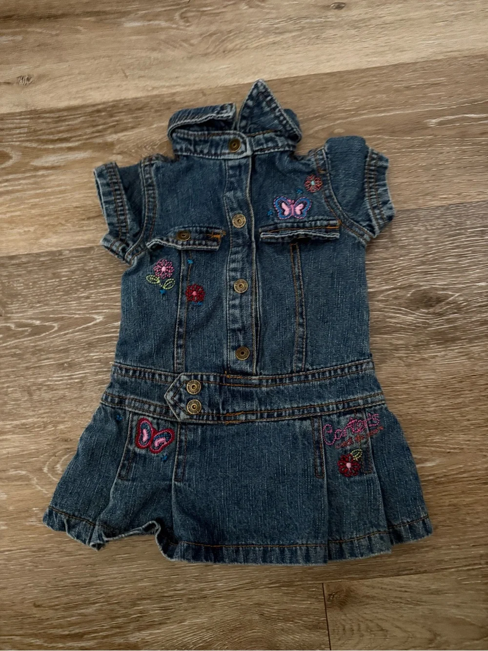 Vintage Girls Denim Embroidered Butterfly & Flower Dress Y2K